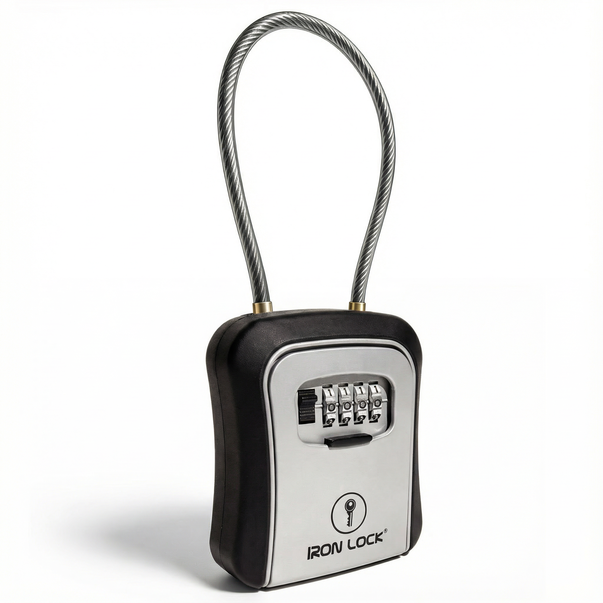Portable Medium Key Lock Box with Cable Shackle (Grey) | Iron Lock