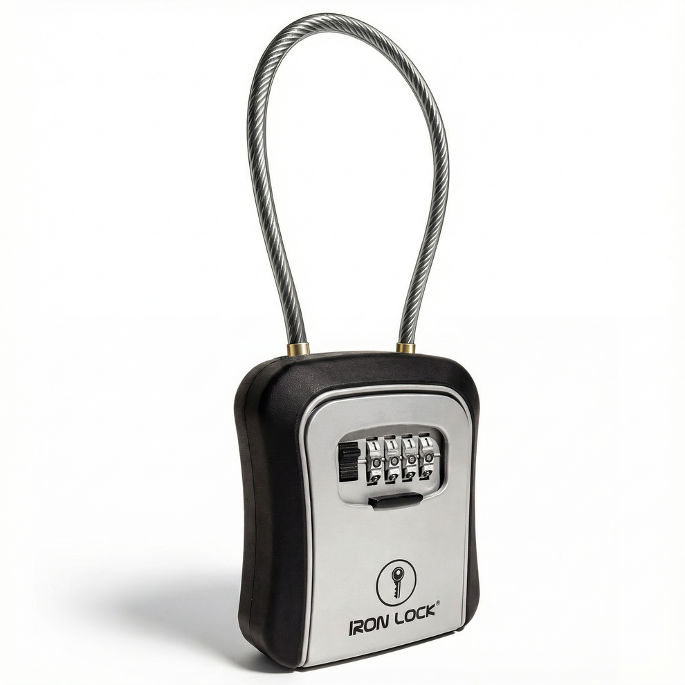 Portable Medium Key Lock Box with Cable Shackle (Grey) | Iron Lock