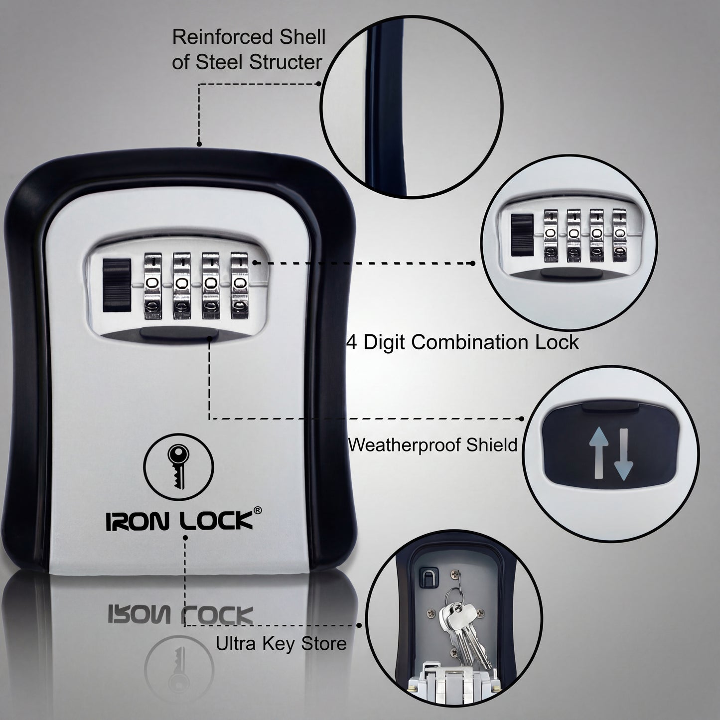 Medium Wall Mount Key Lock Box (Grey)