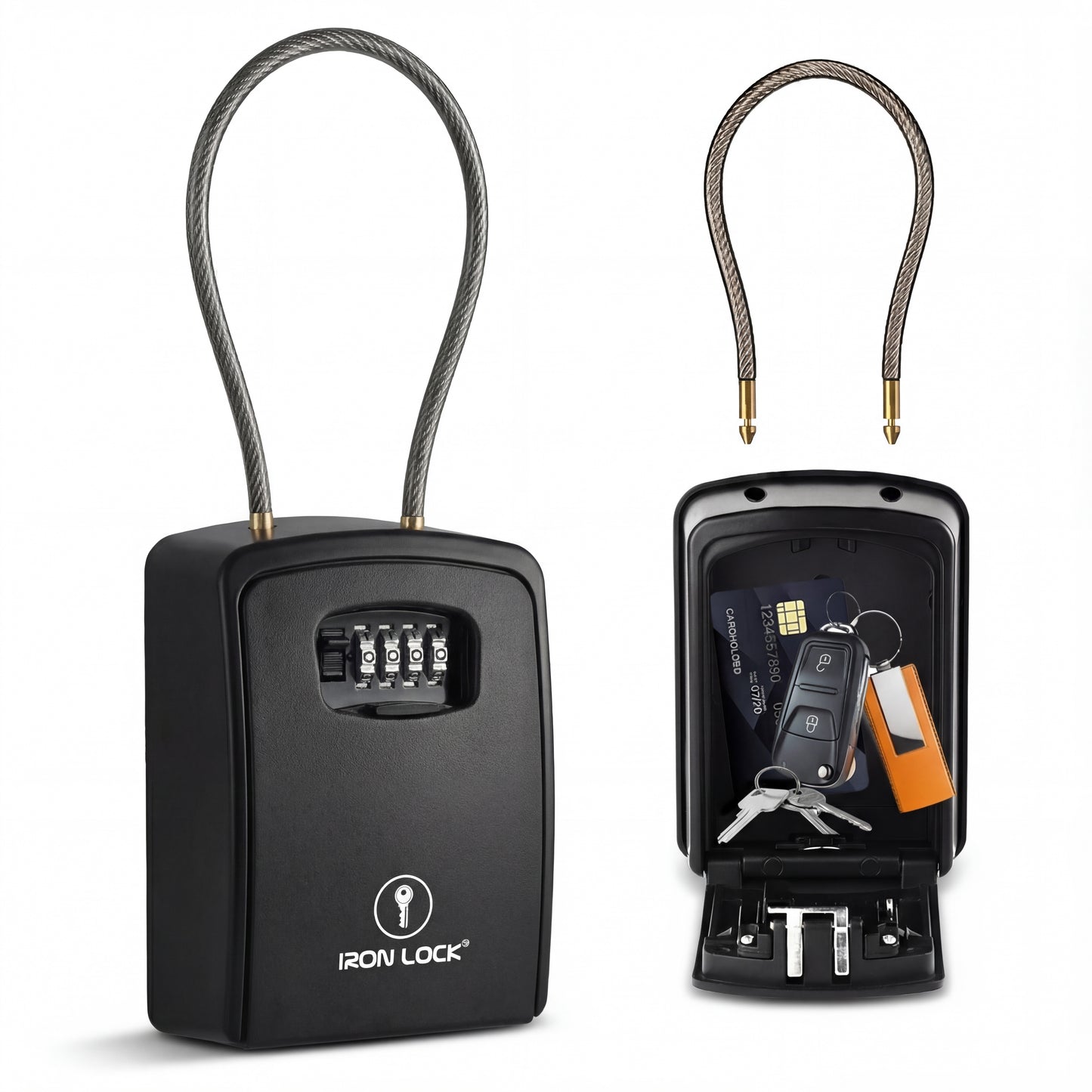 XX-Large Portable Key Lock Box with Removable Cable Shackle (Black)