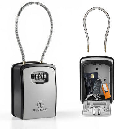 Iron Lock Portable Key Lock Box XX-Large, Cable Shackle, Combination (Grey)