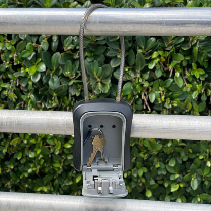 Medium Portable Key Lock Box with Removable Cable Shackle (Grey)