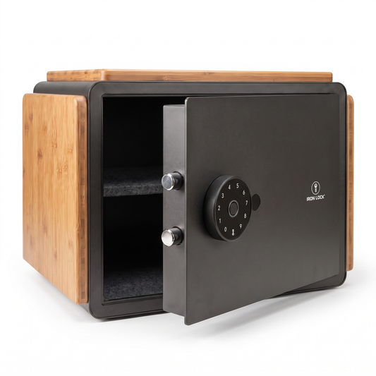 Iron Lock® Smart Safe — Fingerprint & App Access (Wood Finish)