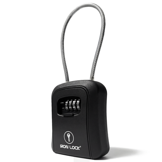 Medium Portable Key Lock Box with Removable Cable Shackle (Black)