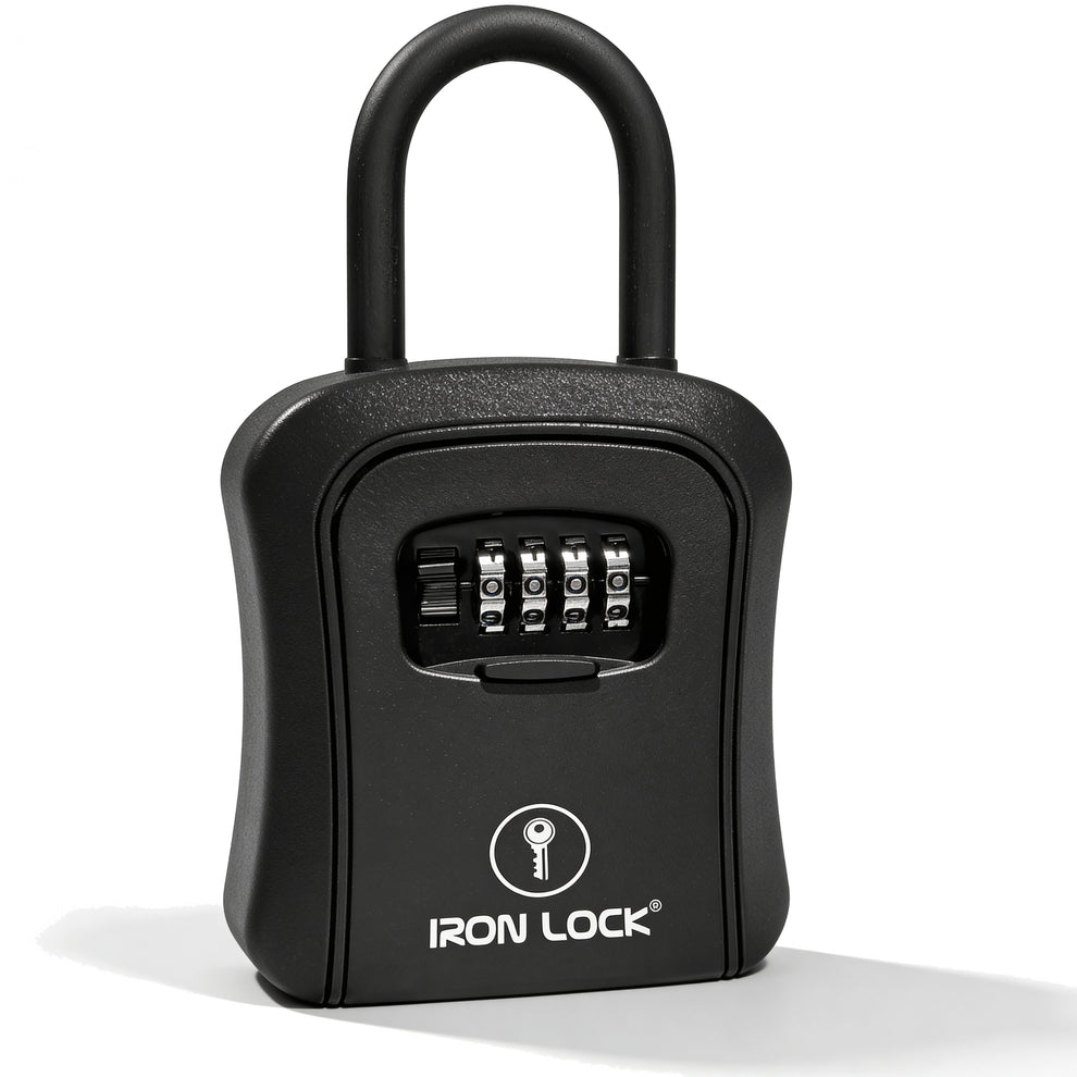 Portable Medium Key Lock Box with U-Shackle (Black) | Iron Lock