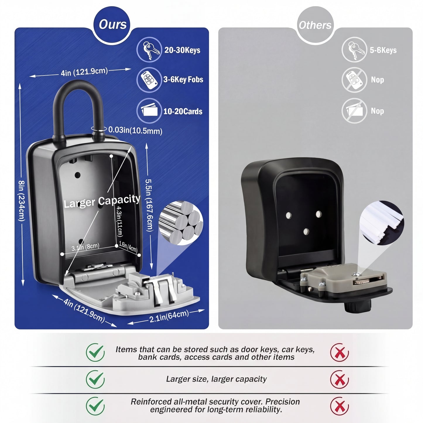 Iron Lock XX-Large grey portable key lock box with removable U-shackle, 4-digit resettable combination — view 6