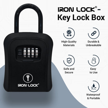 Medium Portable Key Lock Box with Removable U-Shackle (Black)