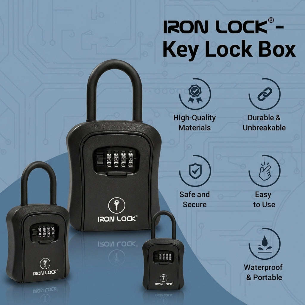 Iron Lock Portable Key Lock Box Medium, U-Shackle, Combination (Black)