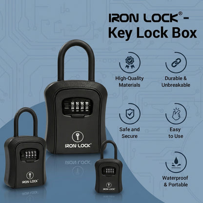 Iron Lock Portable Key Lock Box Medium, U-Shackle, Combination (Black)