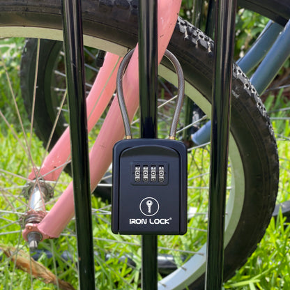 Small Portable Key Lock Box with Removable Cable Shackle (Black)