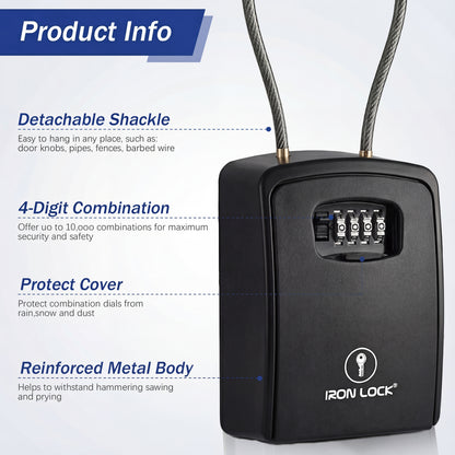 XX-Large Portable Key Lock Box with Removable Cable Shackle (Black)