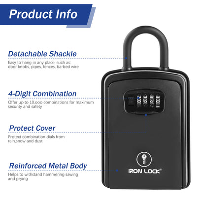 Iron Lock XX-Large black portable key lock box with removable U-shackle, 4-digit resettable combination — view 10
