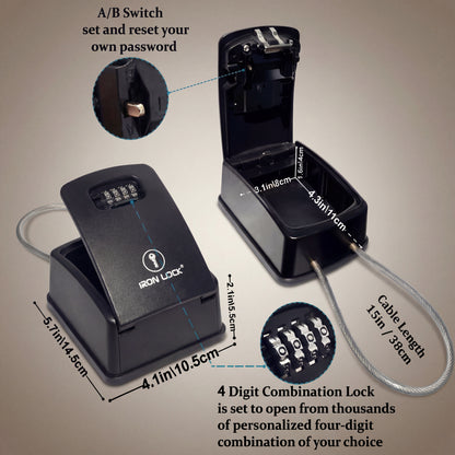 XX-Large Portable Key Lock Box with Removable Cable Shackle (Black)