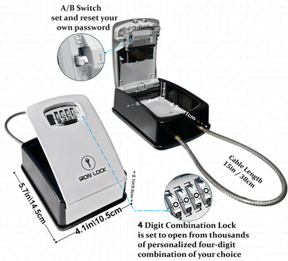 XX-Large Portable Key Lock Box with Removable Cable Shackle (Grey)