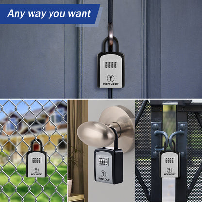 Small Portable Key Lock Box with Removable U-Shackle (Grey)