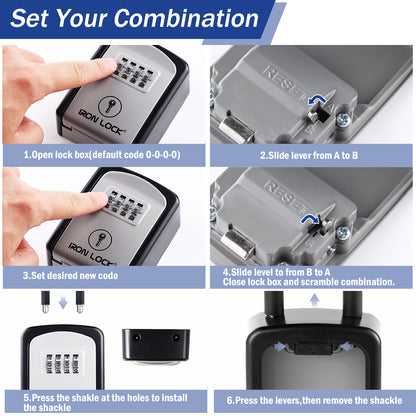 Small Portable Key Lock Box with Removable U-Shackle (Grey)