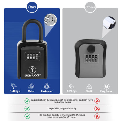 Small Portable Key Lock Box with Removable U-Shackle (Black)