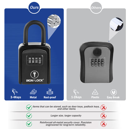 Iron Lock Small black portable key lock box with removable U-shackle, 4-digit resettable combination — view 6