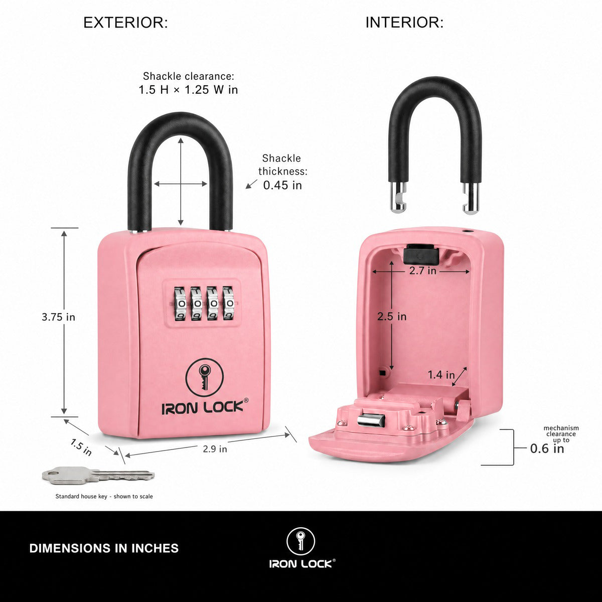 Iron Lock Portable Key Lock Box Small, U-Shackle, Combination (Pink)