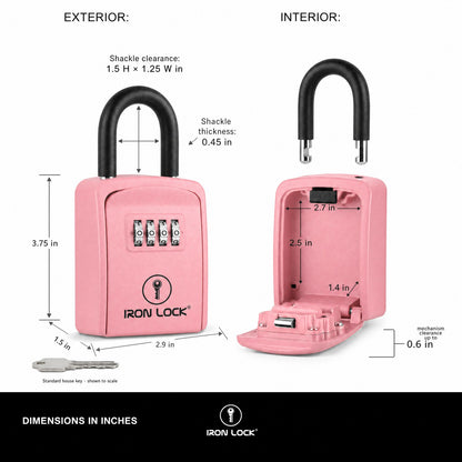 Iron Lock Portable Key Lock Box Small, U-Shackle, Combination (Pink)