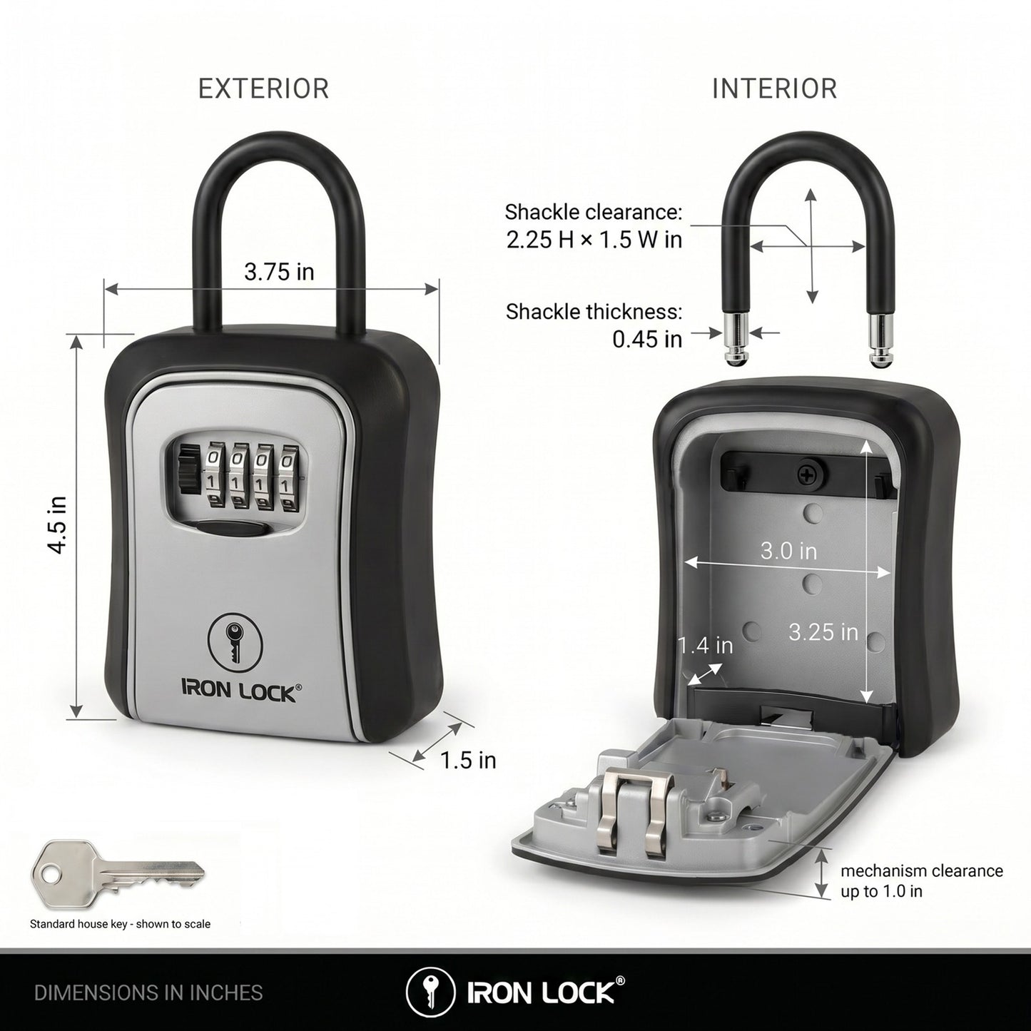 Iron Lock Portable Key Lock Box Medium, U-Shackle, Combination (Grey)