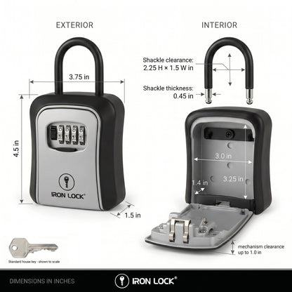 Iron Lock Portable Key Lock Box Medium, U-Shackle, Combination (Grey)