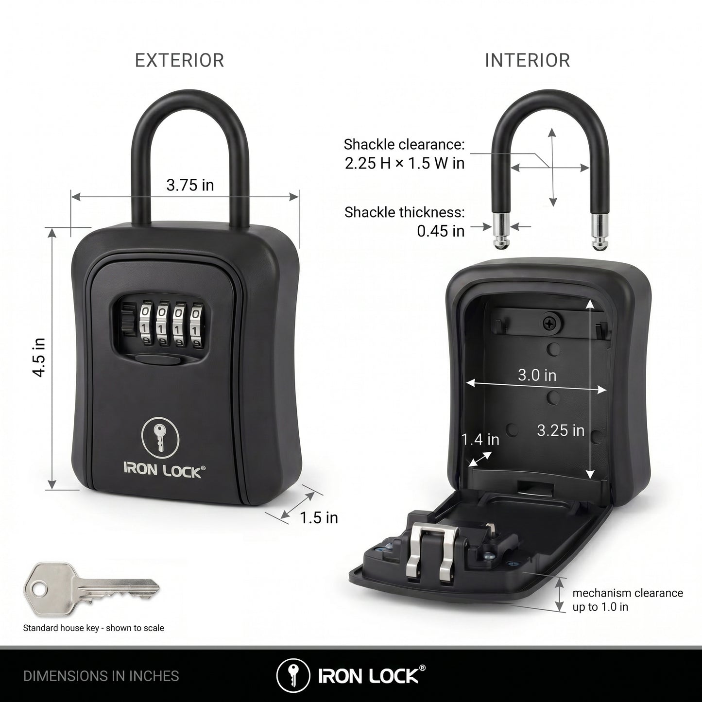 Iron Lock Portable Key Lock Box Medium, U-Shackle, Combination (Black)