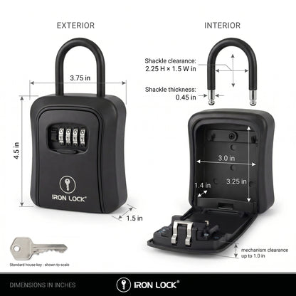 Iron Lock Portable Key Lock Box Medium, U-Shackle, Combination (Black)