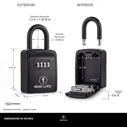 Iron Lock Portable Key Lock Box Small, U-Shackle, Combination (Black)