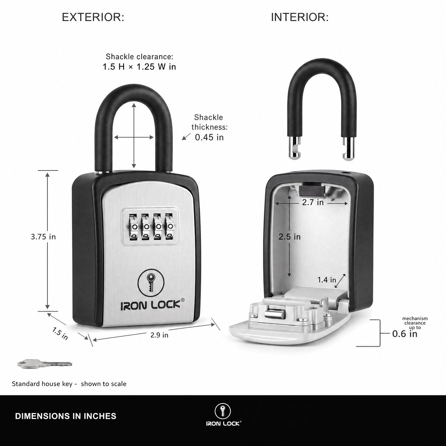 Iron Lock Portable Key Lock Box Small, U-Shackle, Combination (Grey)