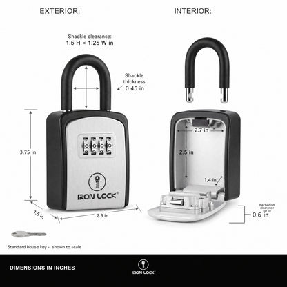 Iron Lock Portable Key Lock Box Small, U-Shackle, Combination (Grey)
