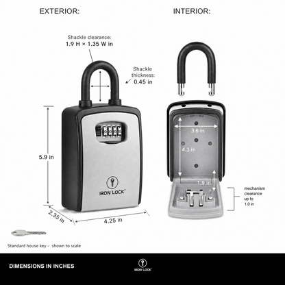 Iron Lock Portable Key Lock Box XX-Large, U-Shackle, Combination (Grey)