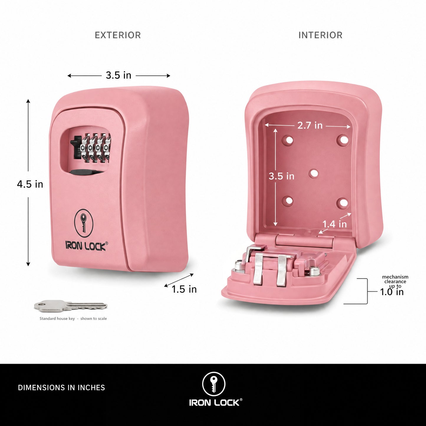 Iron Lock Wall Mount Key Lock Box Medium, Combination, Outdoor (Pink)