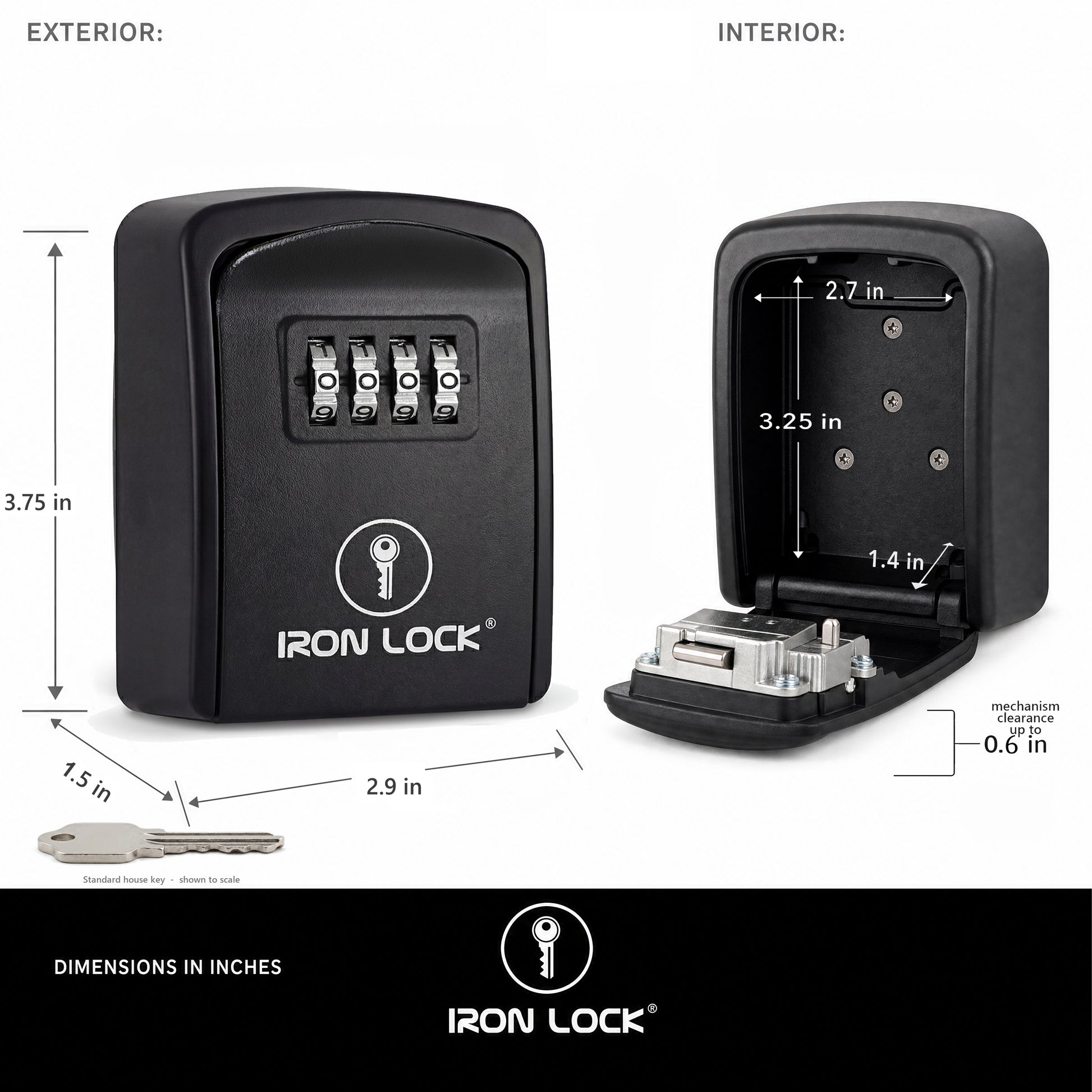 Iron Lock Small black wall-mount key lock box, 4-digit resettable combination — view 3