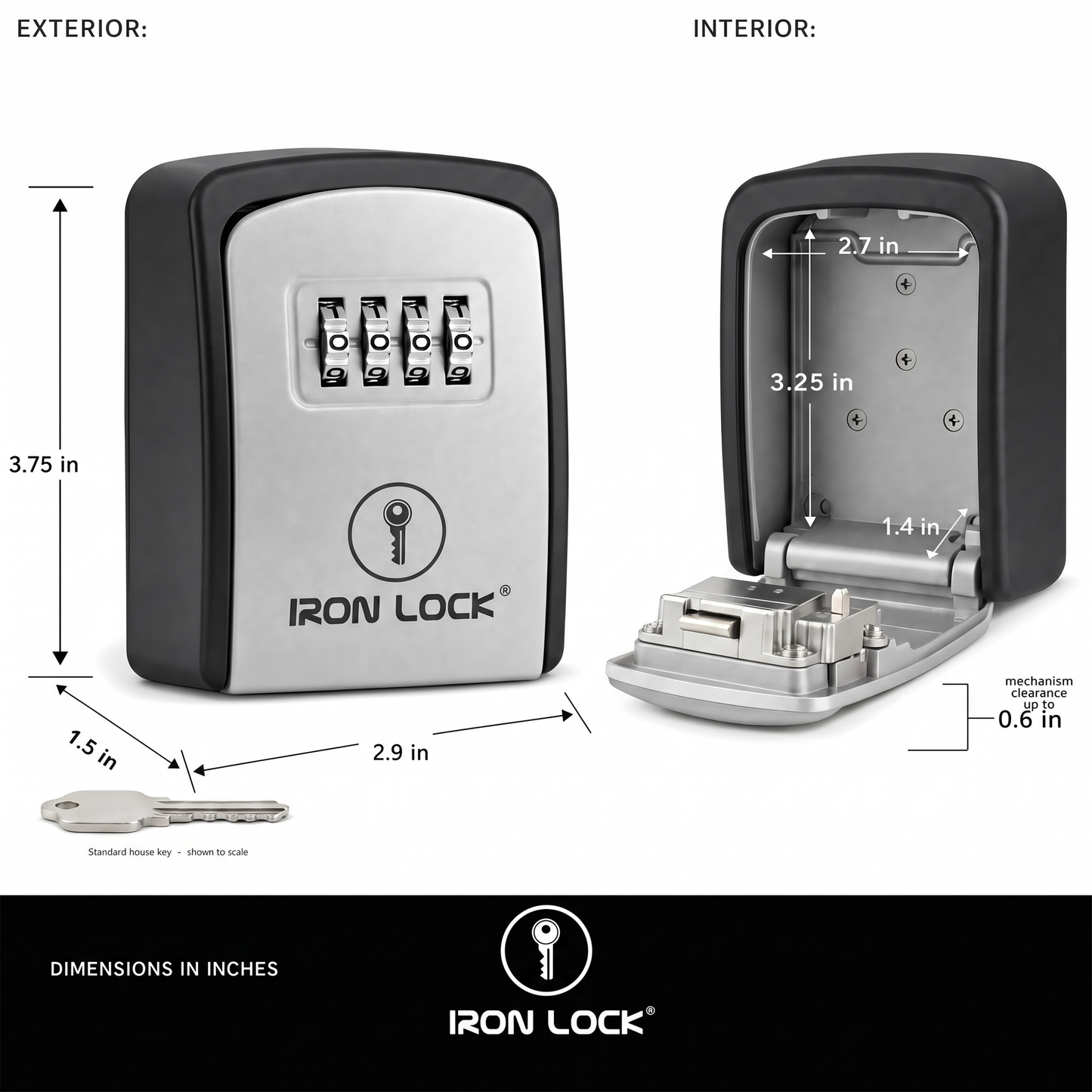 Iron Lock Wall Mount Key Lock Box Small, Combination, Outdoor (Grey)