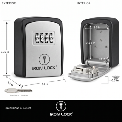 Iron Lock Wall Mount Key Lock Box Small, Combination, Outdoor (Grey)