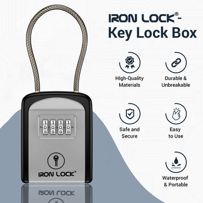 Small Portable Key Lock Box with Removable Cable Shackle (Grey)