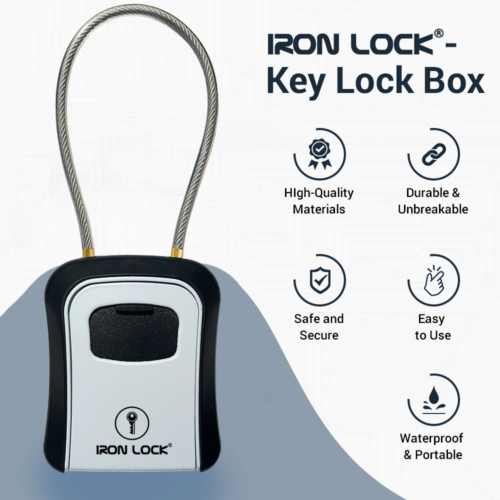 Medium Portable Key Lock Box with Removable Cable Shackle (Grey)