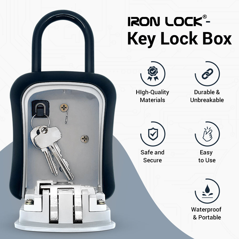 Medium Portable Key Lock Box with Removable U-Shackle (Grey)