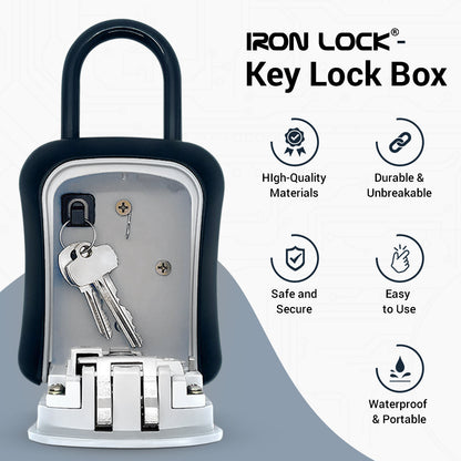 Medium Portable Key Lock Box with Removable U-Shackle (Grey)