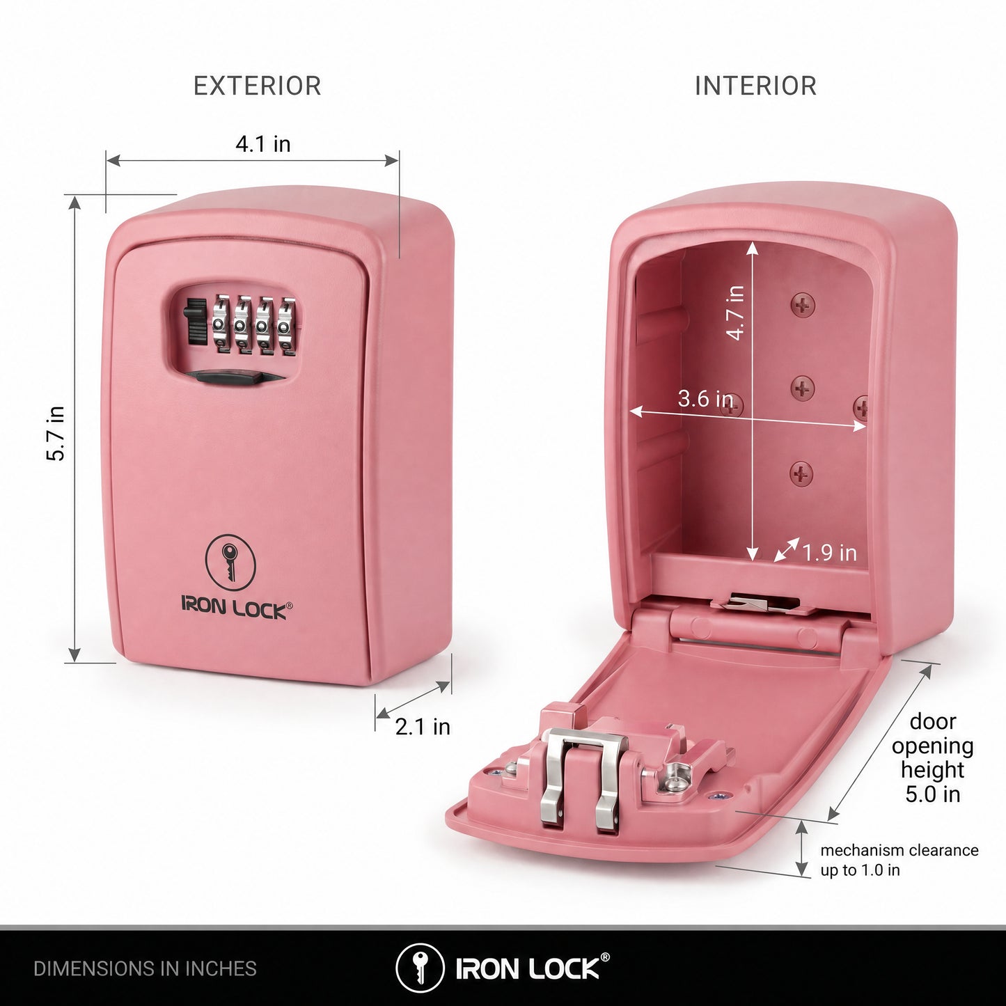 Iron Lock Wall Mount Key Lock Box XX-Large, Combination, Outdoor (Pink)