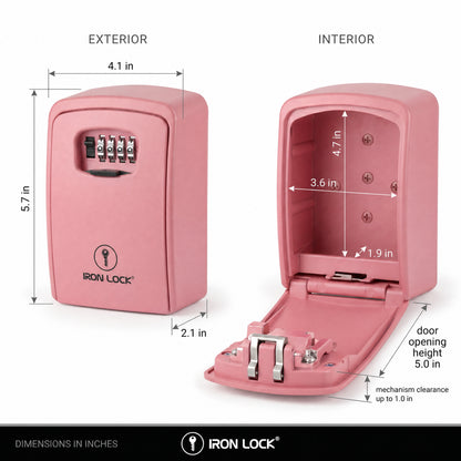 Iron Lock Wall Mount Key Lock Box XX-Large, Combination, Outdoor (Pink)