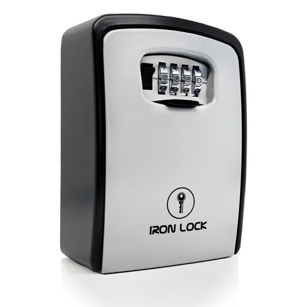 A black, all-metal key lock box designed for secure key storage. The box features a sleek and durable black finish, with a hinged door that opens to reveal a set of numbered hooks inside. It includes a combination lock mechanism with adjustable dials, allowing users to set a personalized code for accessing the keys stored inside. The black key lock box provides a convenient and organized solution for securely storing keys, making it ideal for home, office, or property management use.